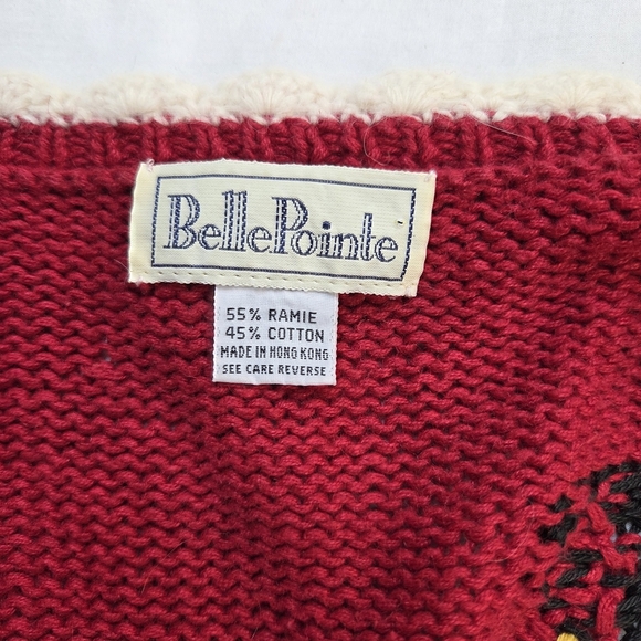 VTG BellePointe Christmas Cardigan Red Knit Holiday Sweater Made in Hong Kong M - Picture 7 of 16